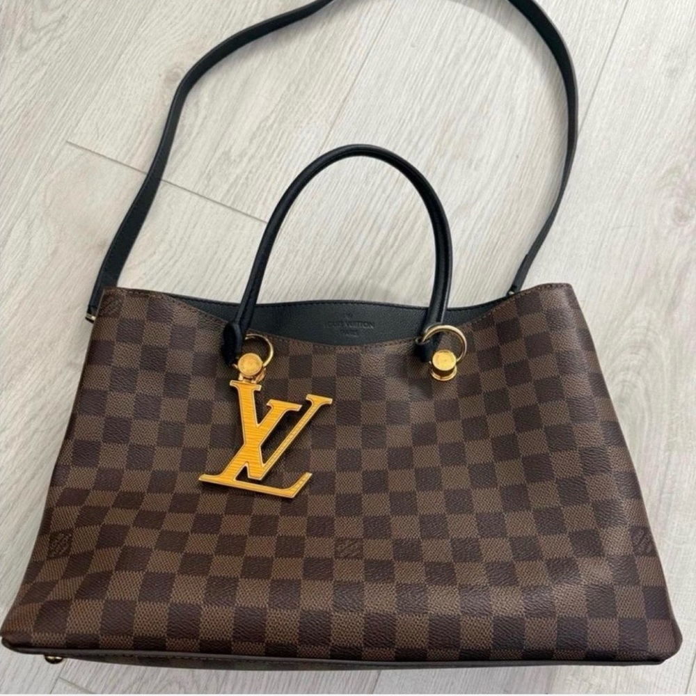 Louis Vuitton Brown Checkered Tote with Black Handles